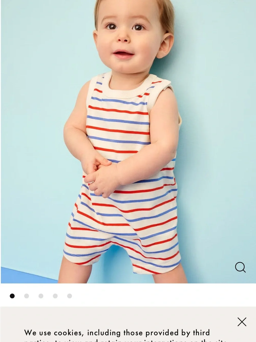 Striped Sleeveless Baby Romper in Cream with Red & Blue Stripes